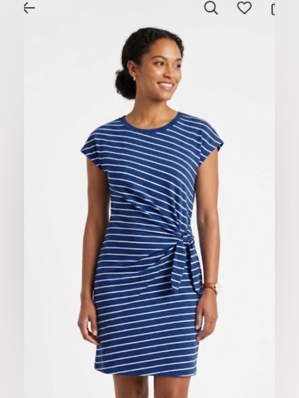 Dip brand organic cotton striped tie-waist dress in blue and white (Size- M)